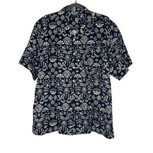 Harold Powell Mens Silk Linen Button Down Shirt Sz L Short Sleeve Tropical Beach